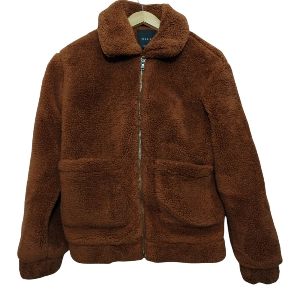 Elodie Brown Teddy Fleece Women's XS Zip Up Jacket Preppy Cozy